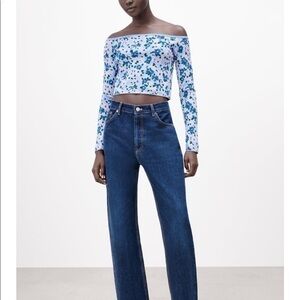 New Zara Off The Shoulder Long Sleeve Floral Print Top Size Small